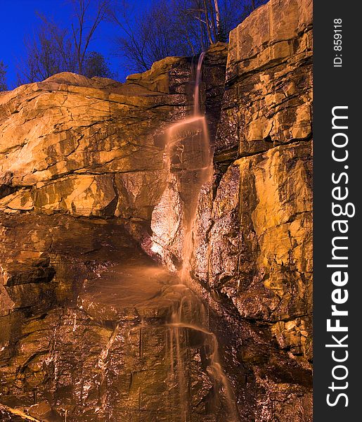 Small waterfall at night.