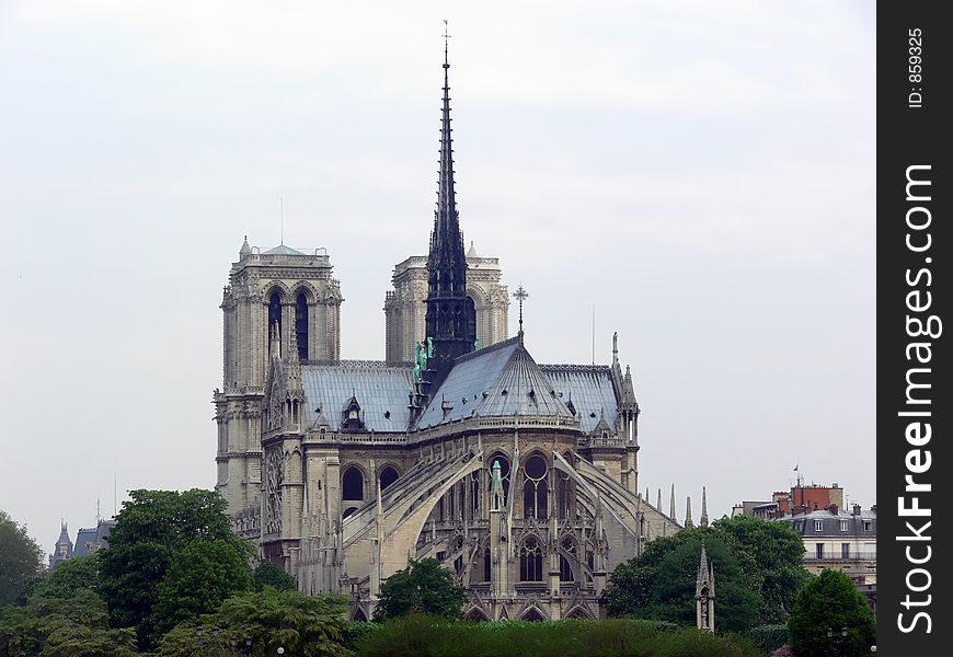 View of the cathedral Notre Dame de Paris from behind