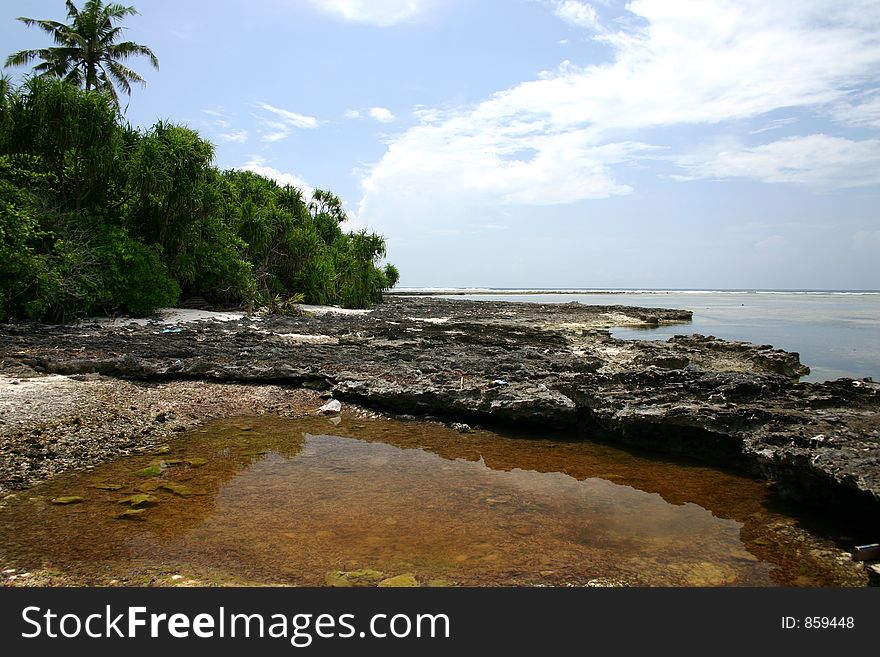 Beach-rock in tropical Addu atoll Maldives