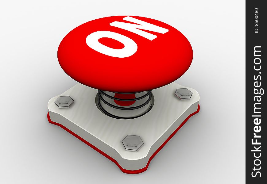 Red start button on a metal platform