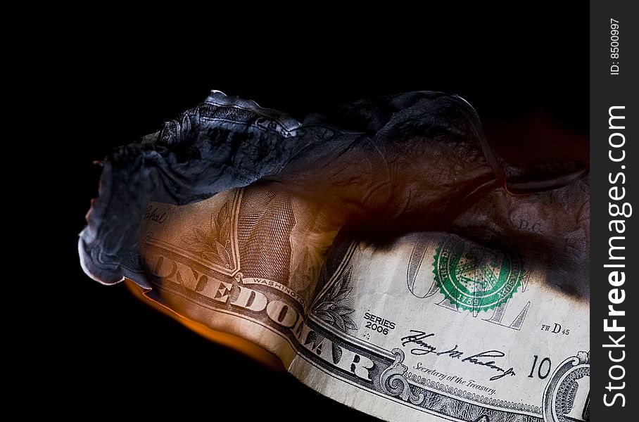 Dollar in fire. Finance crisis