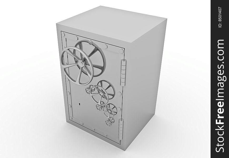 Metallic safe for storage of values on a white background