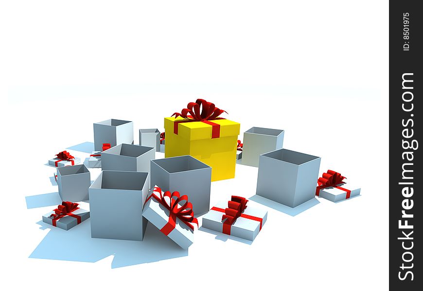 Opened gift boxes - 3d isolated illustration on white