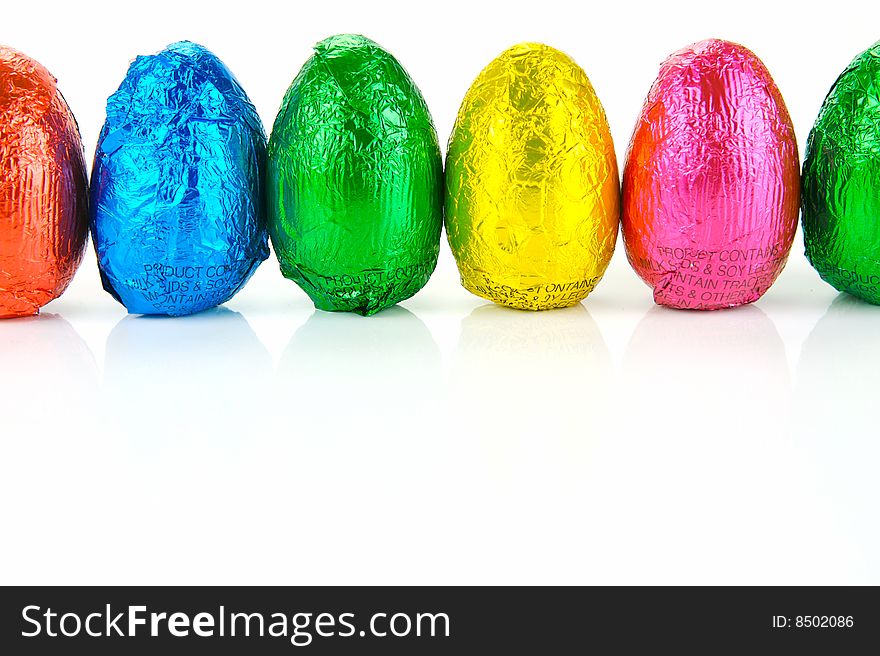 Chocolate easter eggs isolated against a white background
