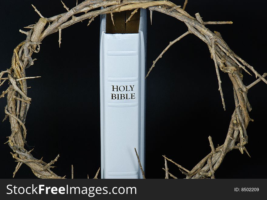 Crown of thorns on a white Holy Bible. Crown of thorns on a white Holy Bible.