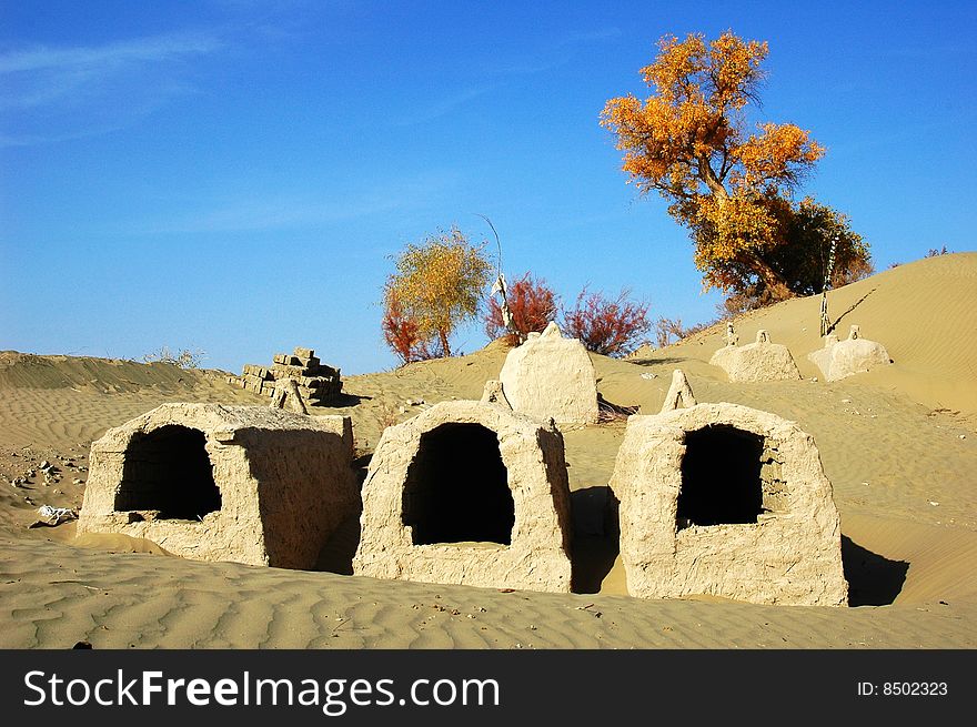 Tombs in the desert of Singking,China. Tombs in the desert of Singking,China