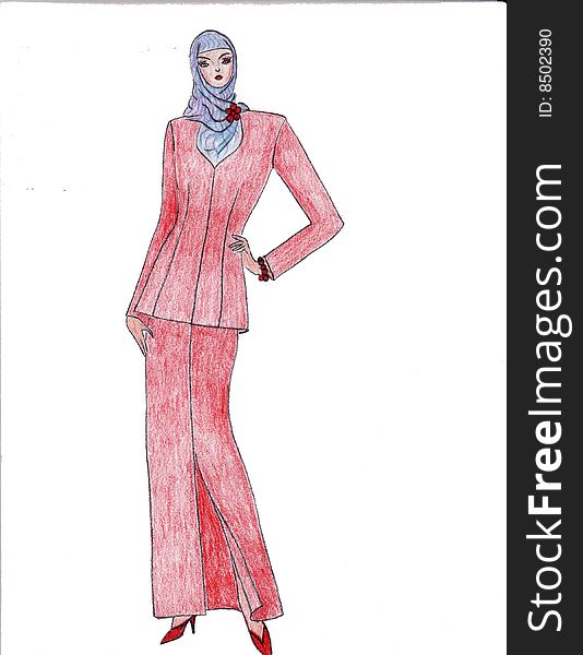 A model of moslem dress for young woman. A model of moslem dress for young woman.
