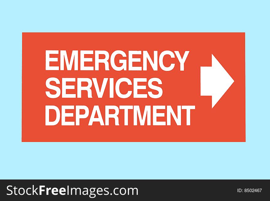 Emergency Services horizontal direction sign. Isolated on light blue. Emergency Services horizontal direction sign. Isolated on light blue.