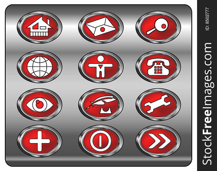 Set of web icons with light reflections, communication & internet, vector illustration