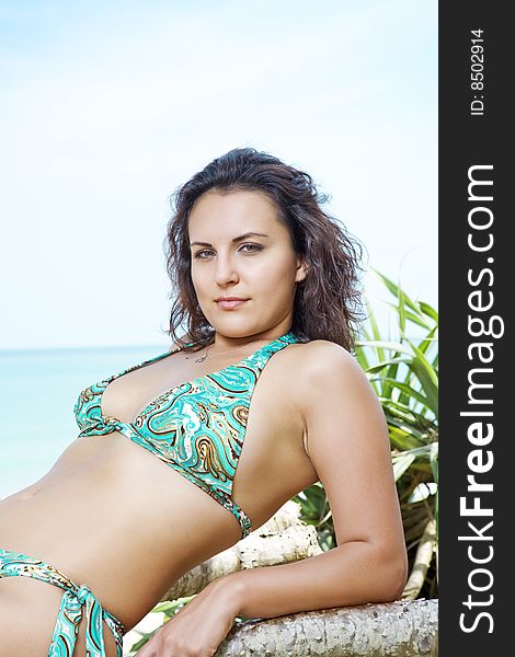 Portrait of beautiful girl having good time on tropical beach. Portrait of beautiful girl having good time on tropical beach