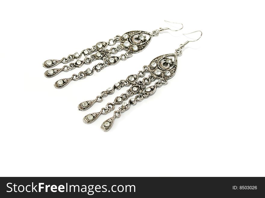 Earrings isolated on white background.