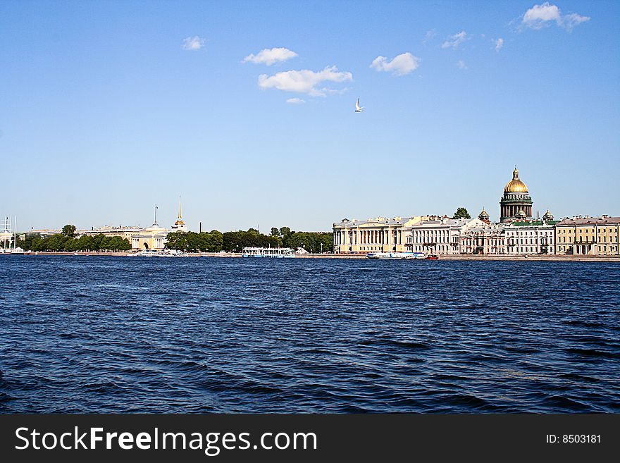 View of Neva river with St.Isaak cathedral in St.Petersburg, Russia. View of Neva river with St.Isaak cathedral in St.Petersburg, Russia