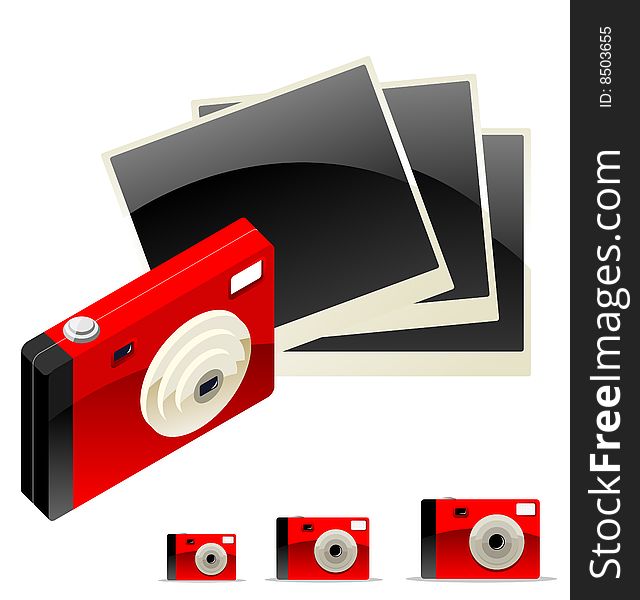 Digital camera with photos. Vector icon