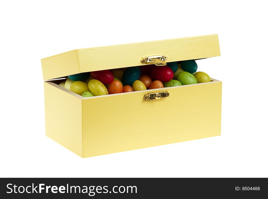 Box of easter eggs isolated on a white background