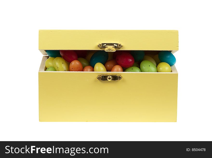 Box of easter eggs isolated on a white background
