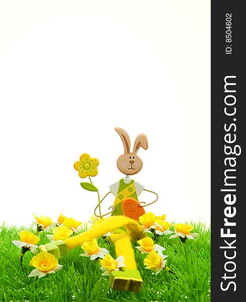 Cute easter bunny with on grass in spring