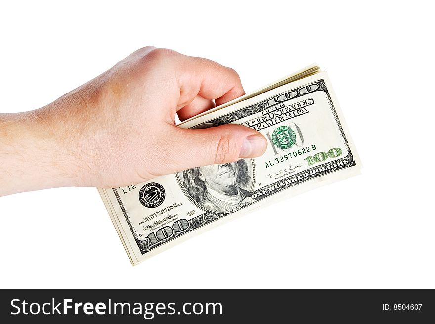 Close up isolated hand with money