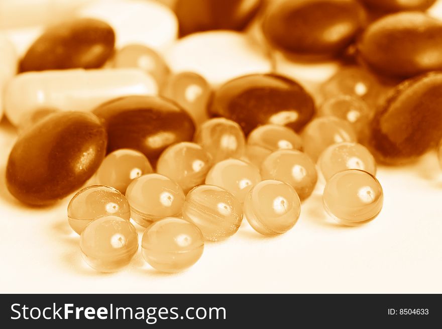 Close-up medical pills and tablets background