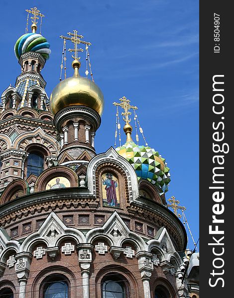 Domes of Christian church against the blue sky