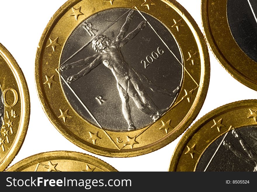 Greatly enlarged detail of a one euro coin. Greatly enlarged detail of a one euro coin