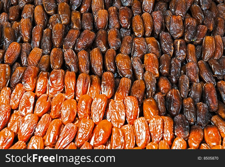 Closeup image of dates in a market stall