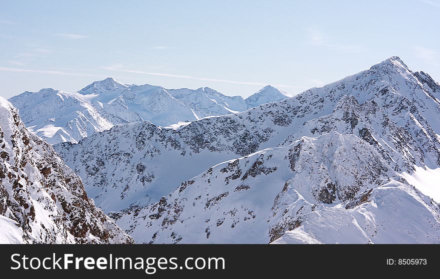Mountains view in Alps, Soelden, Austria, on a sunny day
