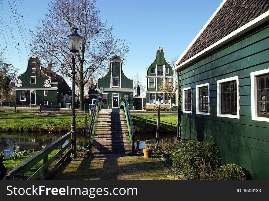 View Over Foot-bridge In Historical Dutch Setting