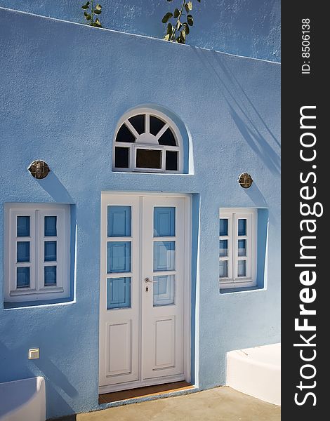 Pretty blue painted house, Santorini, Greece