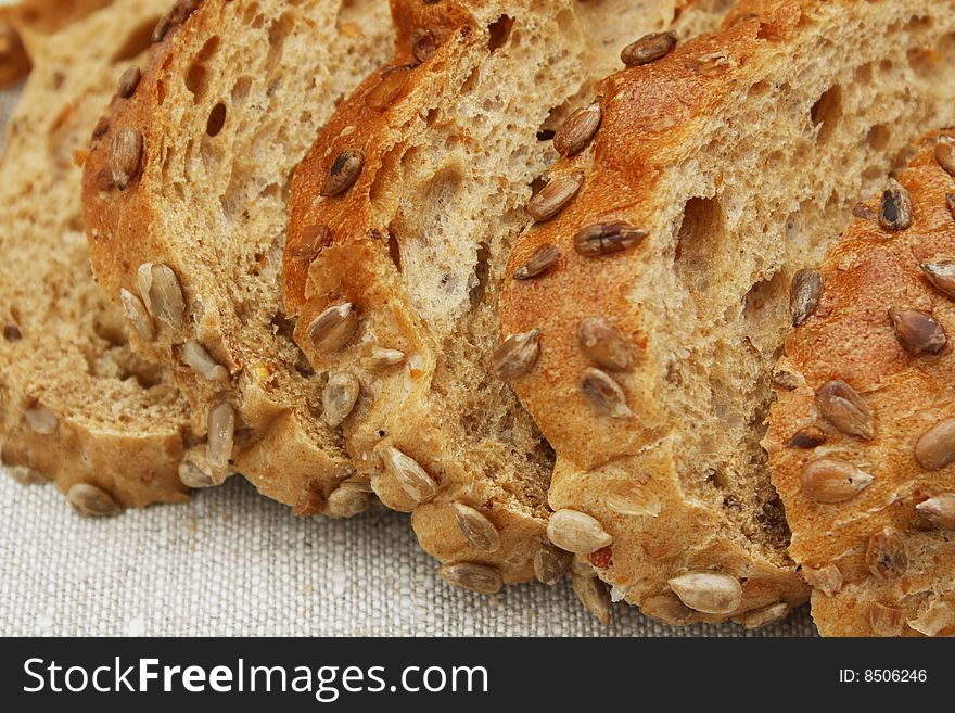 Sliced loaf of cereal bread