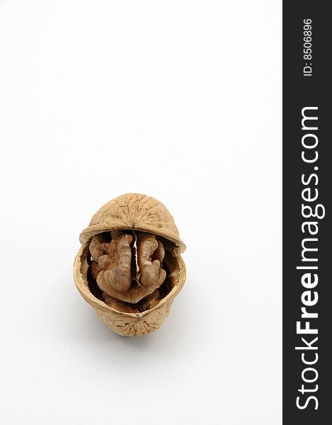 opened walnut isoaleted on a white background