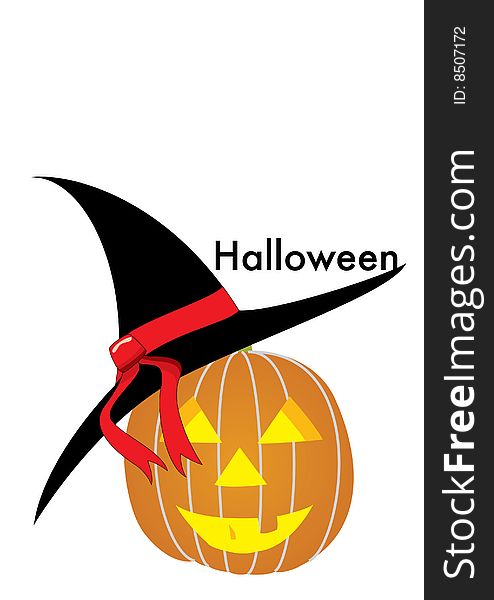 Vector color graphic depicting a pumpkin  witch on her broom (concept: Halloween)