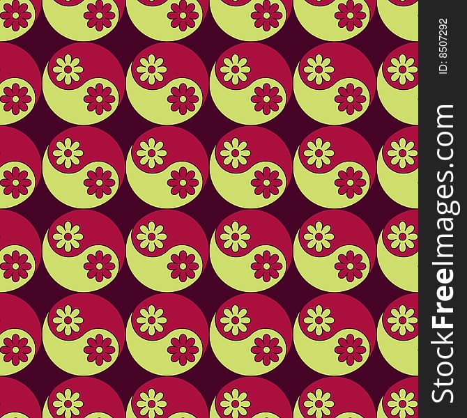 Red and green flowery yin and yang seamless background pattern