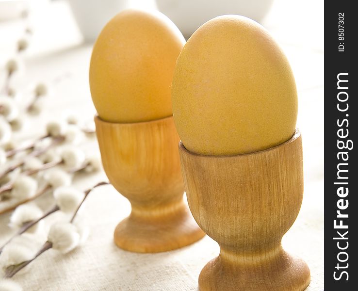 Easter Eggs In Wooden Cups