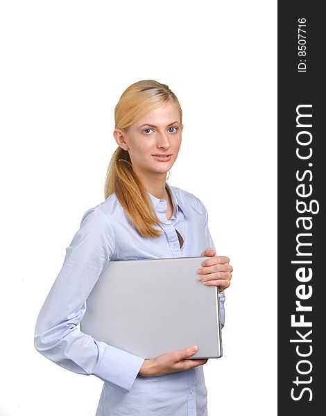 Business Woman Laptop Isolated