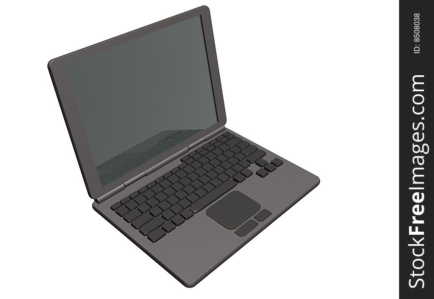 Grey laptop on white background.