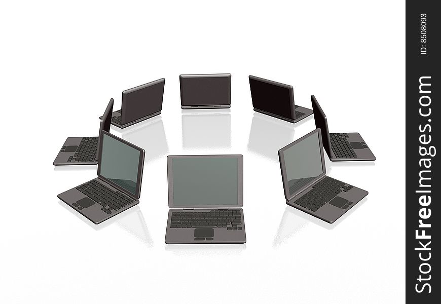 Grey laptops on white background.