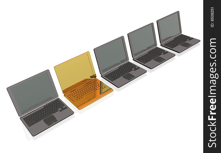 Grey and gold laptops on white background. Grey and gold laptops on white background.