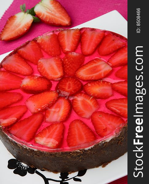 Cake with strawberry fruit on plate