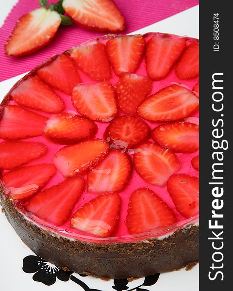 Cake with strawberry fruit on plate