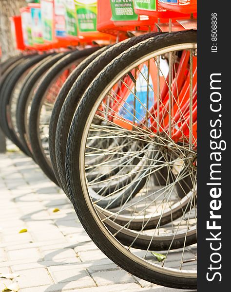 Orderly arrangement of bicycle on the Street. Orderly arrangement of bicycle on the Street