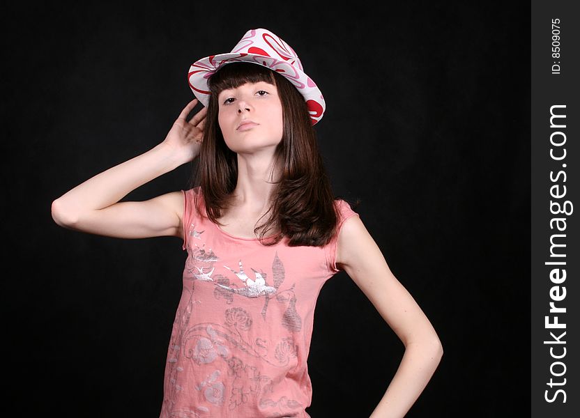 Pretty girl standing in studio