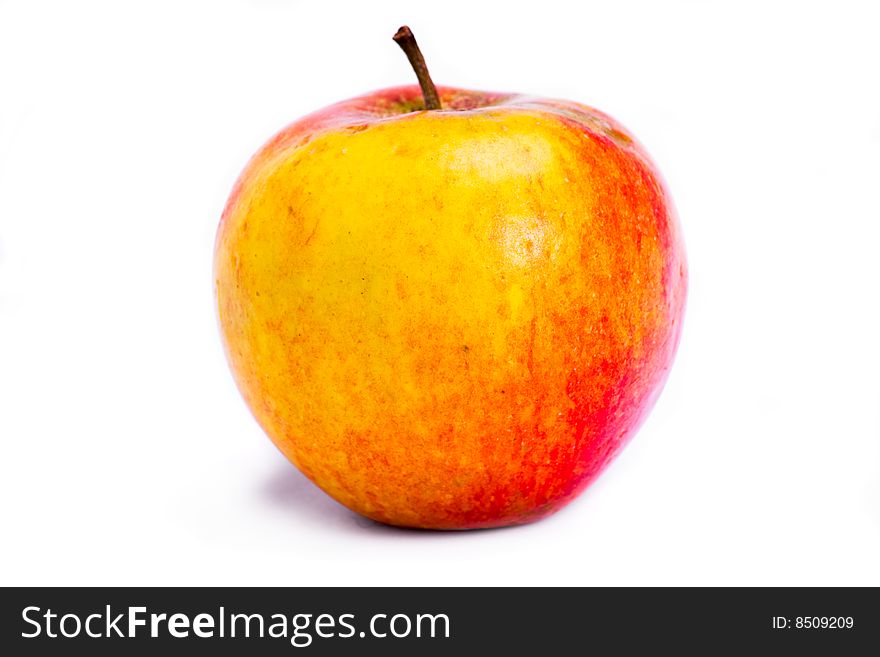 A single fresh apple close up over white. A single fresh apple close up over white