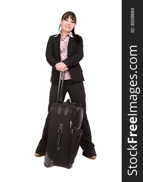 Attractive businesswoman traveling with suitcase. Attractive businesswoman traveling with suitcase