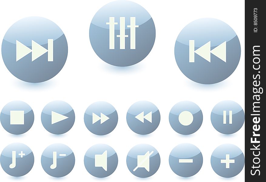 Set of buttons with audio symbols. Set of buttons with audio symbols