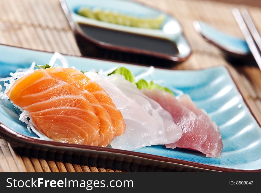 Various types of japanese sushi and sashimi