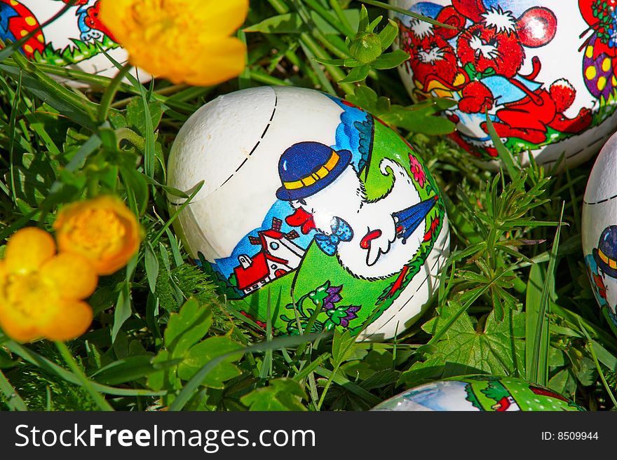 Easter eggs hidden in the grass. Easter eggs hidden in the grass