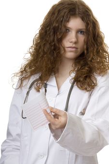 Woman Doctor With Money Order, Doctor Costs Royalty Free Stock Photography