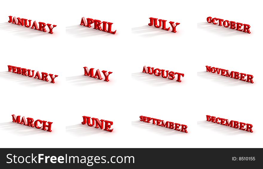 3d generated illustration of all months signs