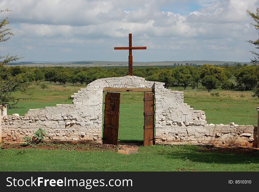 Old, broken church wall in the middle of the bushveld. Old, broken church wall in the middle of the bushveld