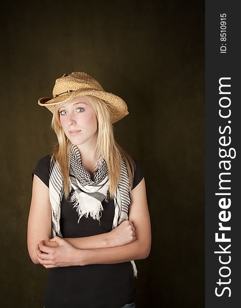 Pretty Boldne Teenager In A Cowboy Hat